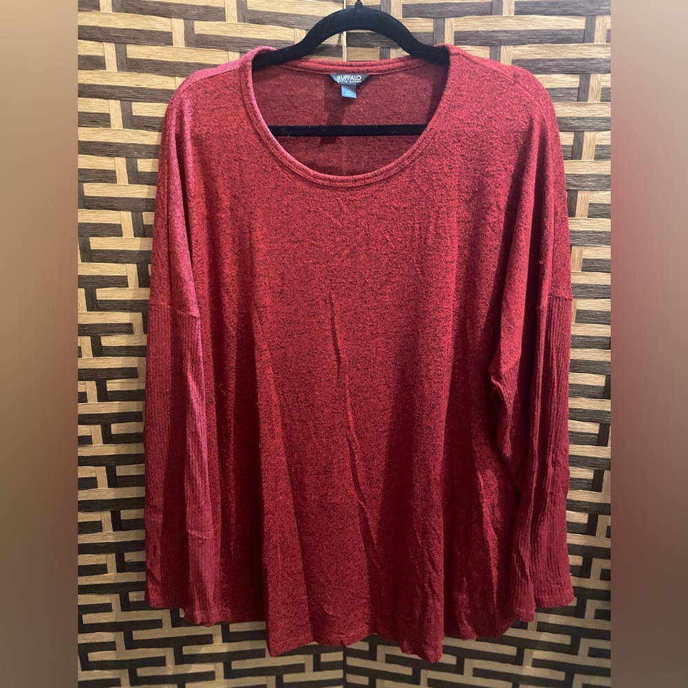 BUFFALO red marled long sleeve ribbed detail top womens xxl